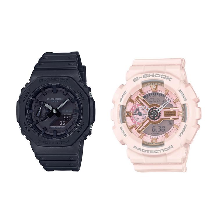 CASIO Unisex Pair Table Series Black Watch GA-2100-1A1+GMA-S110MP-4A1ER