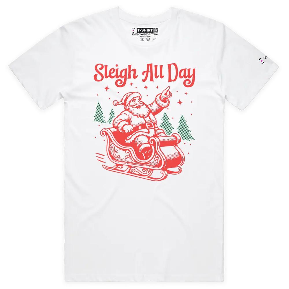 VOICEART Sleigh All Day Santa Claus Wordplay Holiday Graphic Premium T-Shirt S