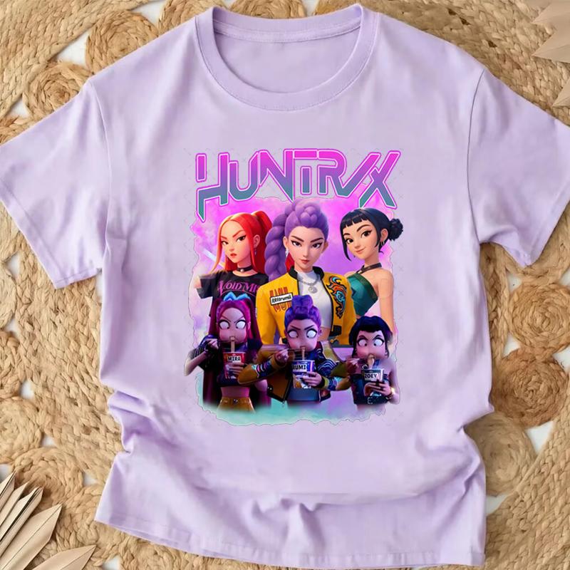 Popular Cartoon Print Women T-Shirt Cartoon Design Casual Harajuku Style T-shirts Girls Round Neck Short Sleeved Top Fans Gifts