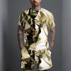 Men Gold White Geometric Triangle 3D Print Short Sleeve Tee And Matching Shorts Two Piece Outfit