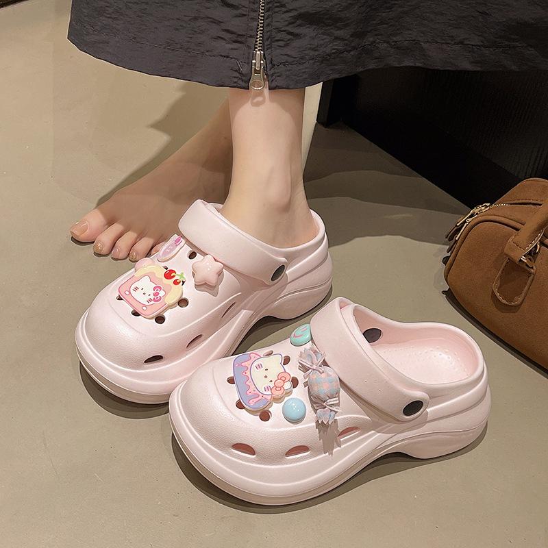 

Туфли с дырочками женские сандалии на платформе с сумкой на носке мультяшные модные повседневные милые туфли лето увеличение роста два способа носки пляжные 40 розовый