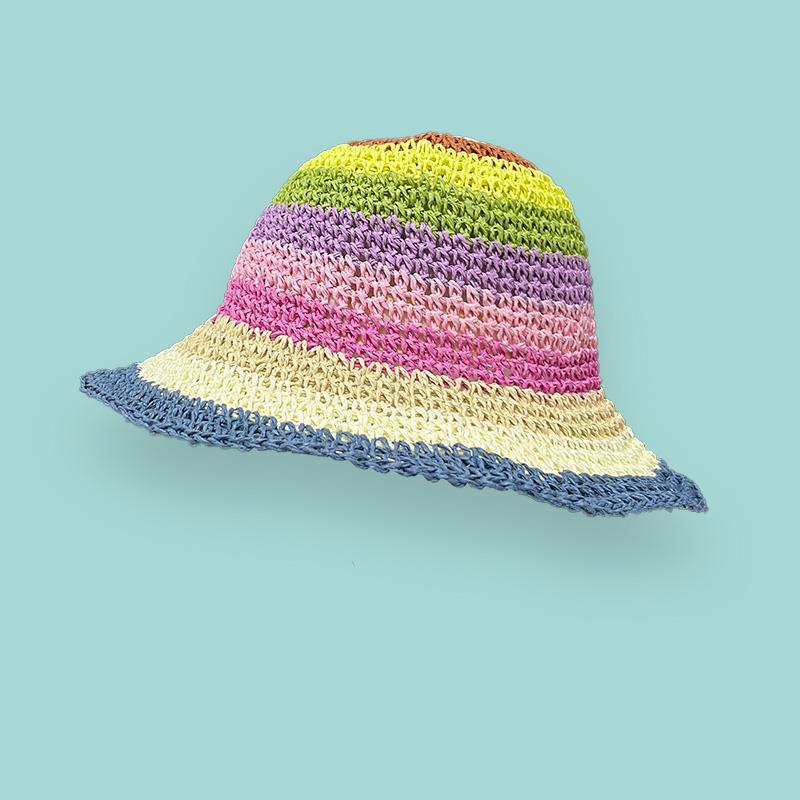 

Стиль Универсальная Шляпа Соломенная Плетеная Радужная Милая Шляпа-Панама White Blue