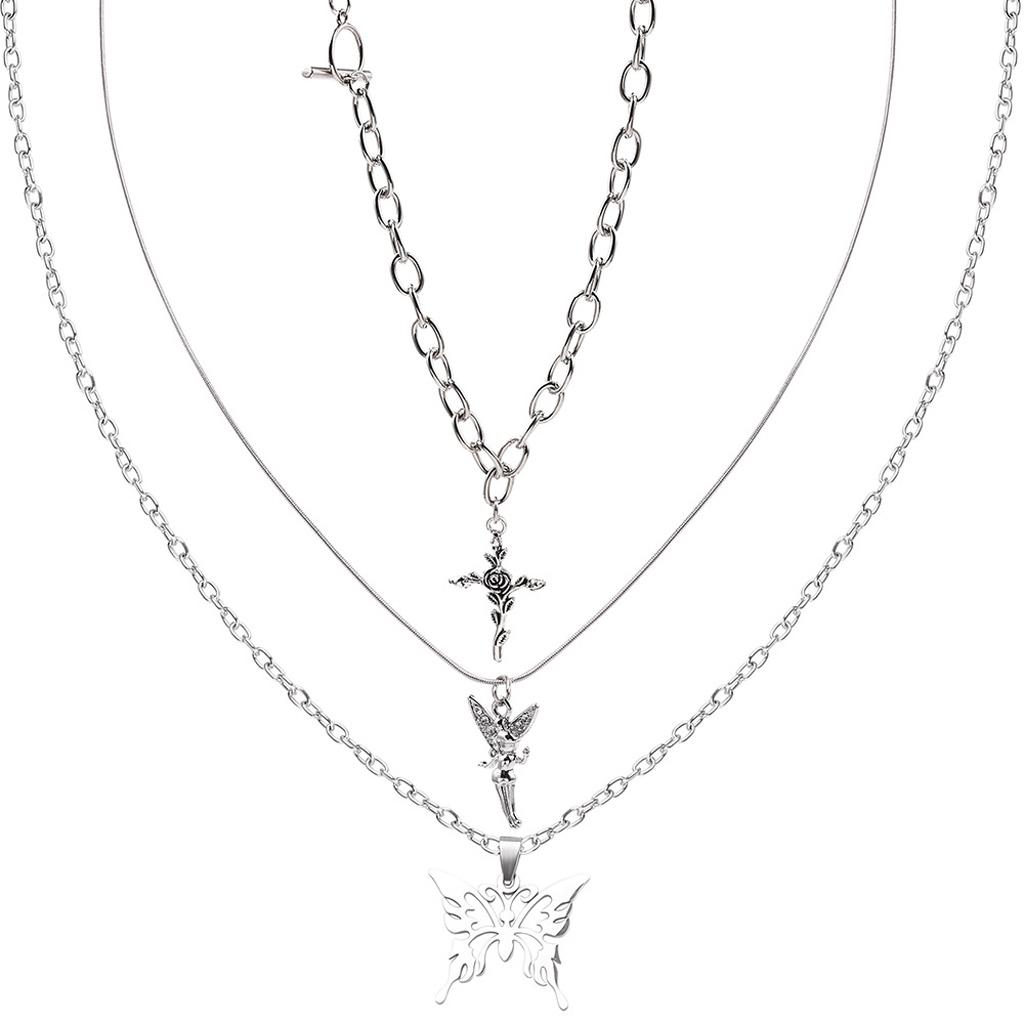 3x Fashion for Butterfly Pendant Necklace for Cross Pendant Necklace Sweater Cha 1