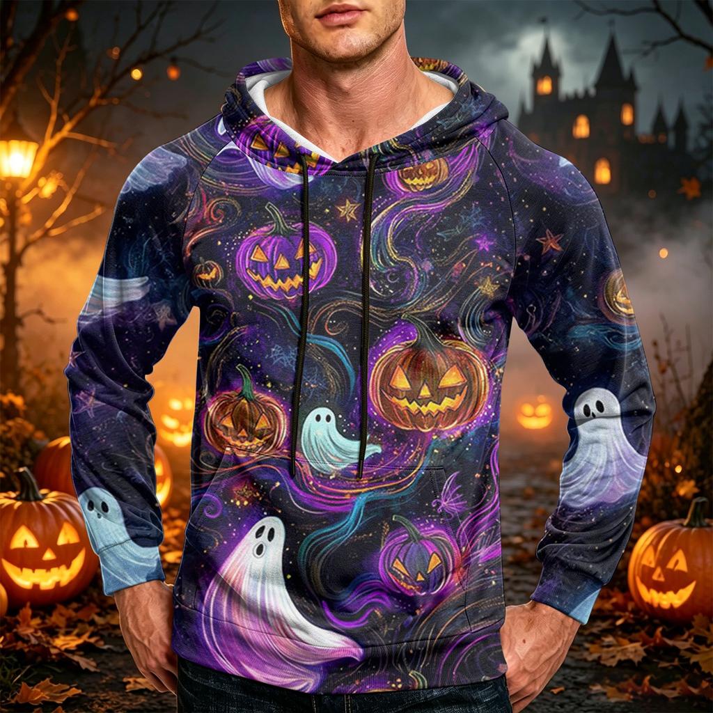 Men's Casual Loose Fit Hoodie with Kangaroo Pocket and Drawstring Printed Sweatshirt