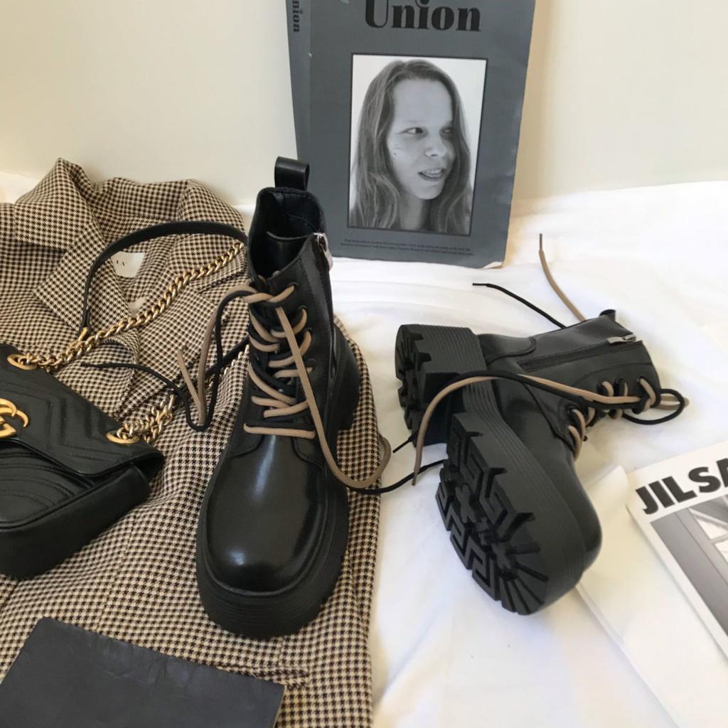 Thick-soled Martin Boots Women's Tide Ins Cool 2025 New Versatile Autumn and Winter Velvet British Style Muffin Height-increasing Short Boots