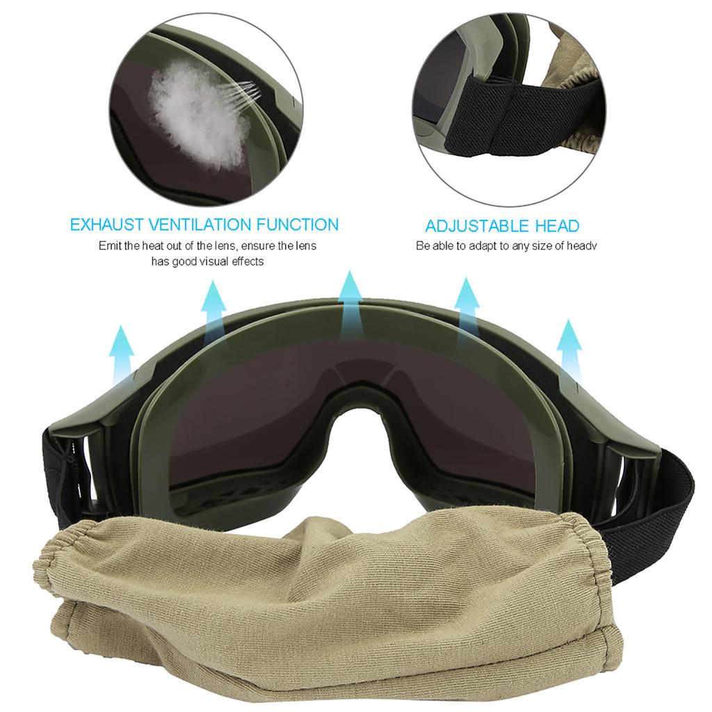 Military Standard Goggles Ergonomic Polycarbonate Lens with 2 Extra Lenses (3 Colors) Adjustable Buckles Comfor