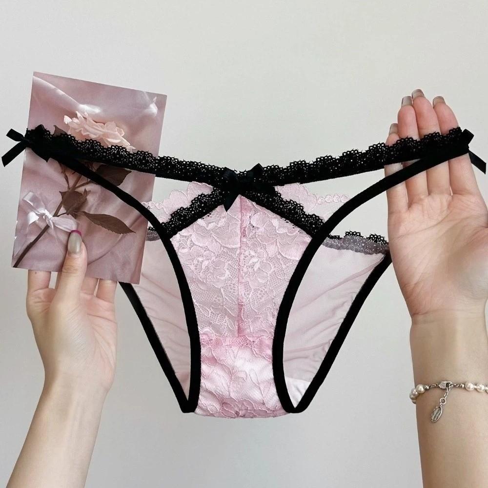 Seamless French Style Briefs Transparent Women Underwear Thin Strap Lace Flower Panties  Girl