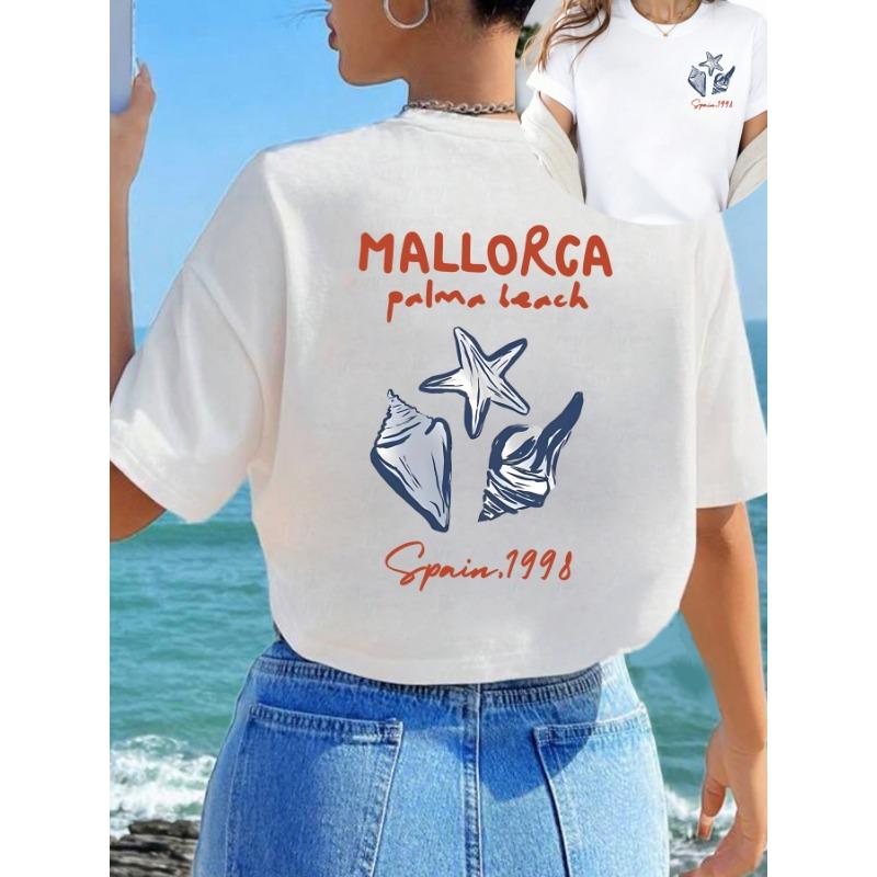 Sea star shell Plus size women s round neck short sleeve T-shirt with elastic half sleeves and trendy prints XL