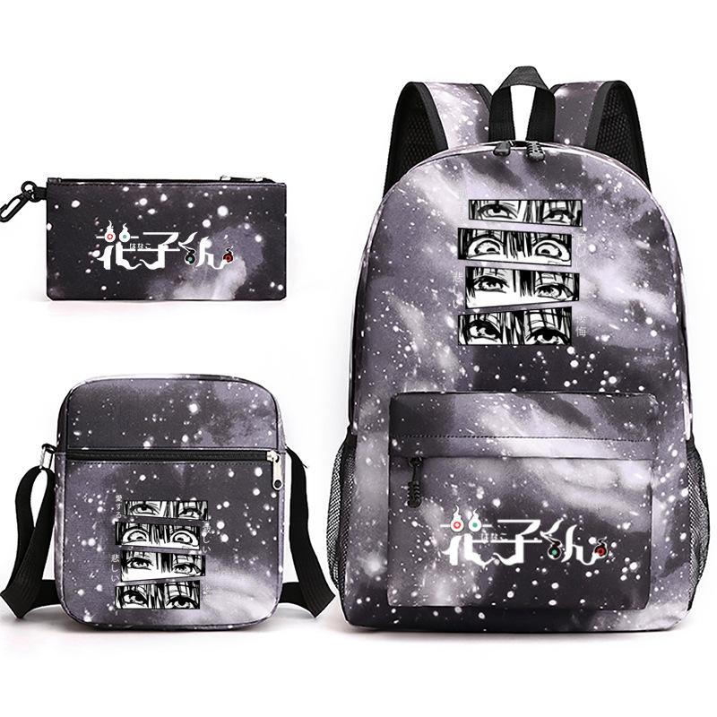 3 Piece School Backpack Set for Students Large Capacity Oxford Cloth Schoolbag with Shoulder Strap and Pencil Case
