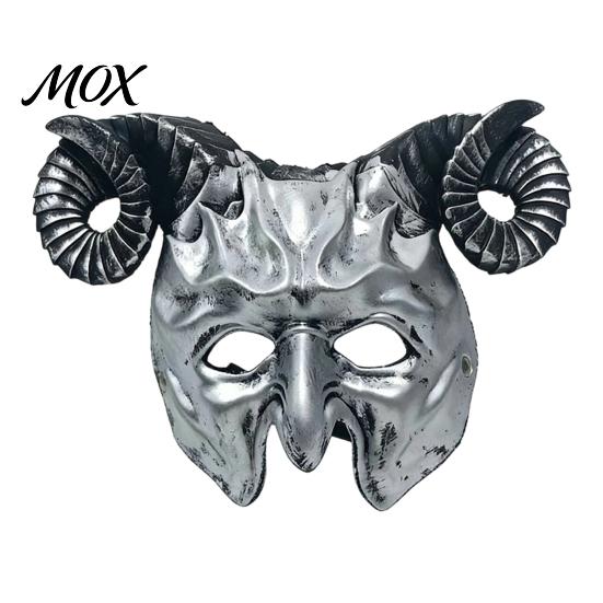 Retro Devil Costume Gothic Goat Head Masque with Horns, Adult Demon Skull Detailed Carvings Masque, Scary Animal Cosplay for Halloween Party,