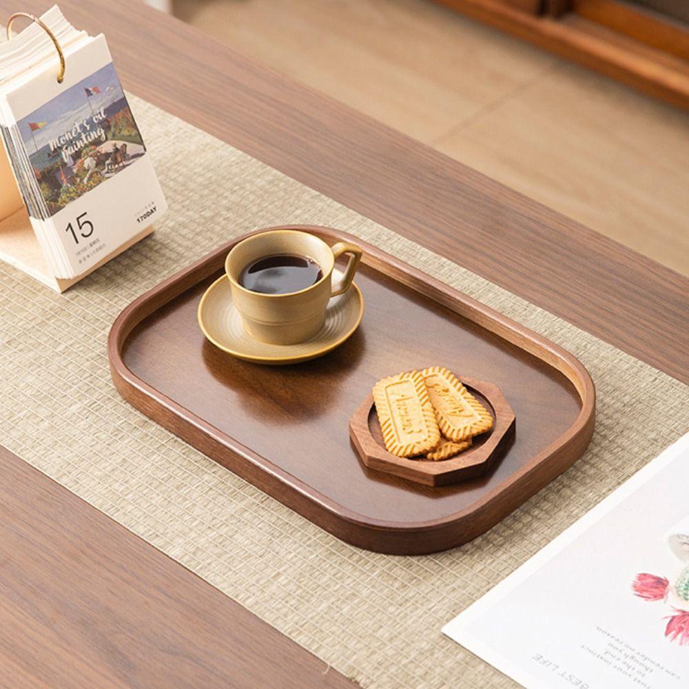 Walnut Wood Color Serving Tray Retro Style Fruit Plate Smooth Edge Tea Tray  Home