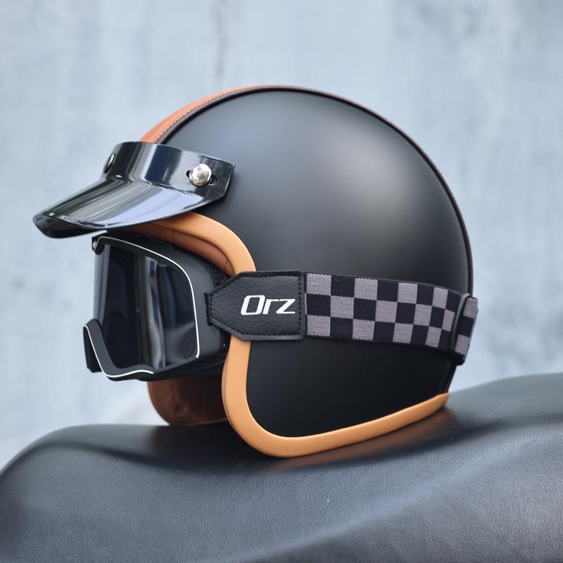 ORZ-Retro 3/4 Half Shell Motorcycle Helmet, Reinforced ABS Shell, Ventilated Anti Impact Protective Headgear for Men and Women