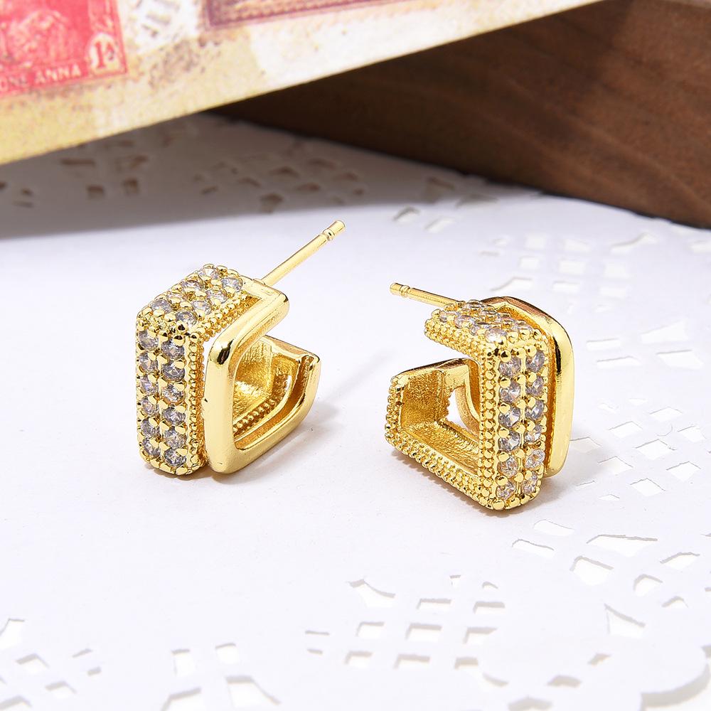 Elegant Copper Zircon & Pearl Hoop Earrings for Women - Real Gold Color-Preservation