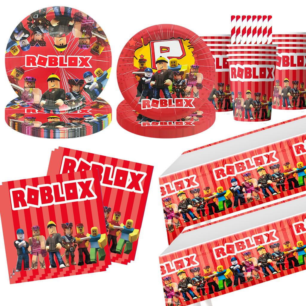 Roblox Birthday Party Decorations Supplie Celebration Disposable Tablecloth Cup Plate Baby Shower banner set Entertaining Play Safe Kid Friendly Fun