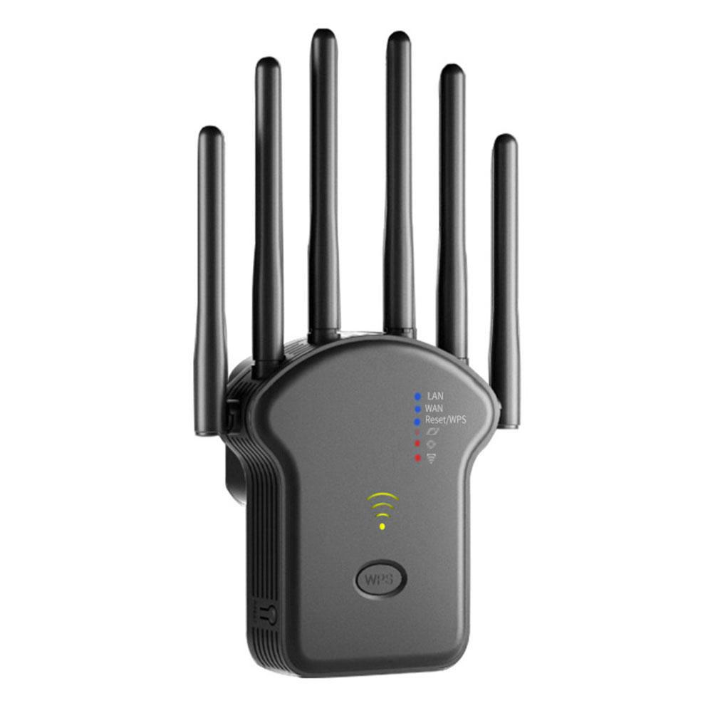 

300Mbps/1200Mbps WiFi Signal Repeater Dual-Band 2.4G 5G Internet Range Extender with LAN/WAN Port WPS Router for Home Office black-1
