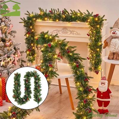 Creative Artificial Pine Tree Decor 1.8/2.7m 30/50 LED Lights Realistic Green Garland Pinecones Durable