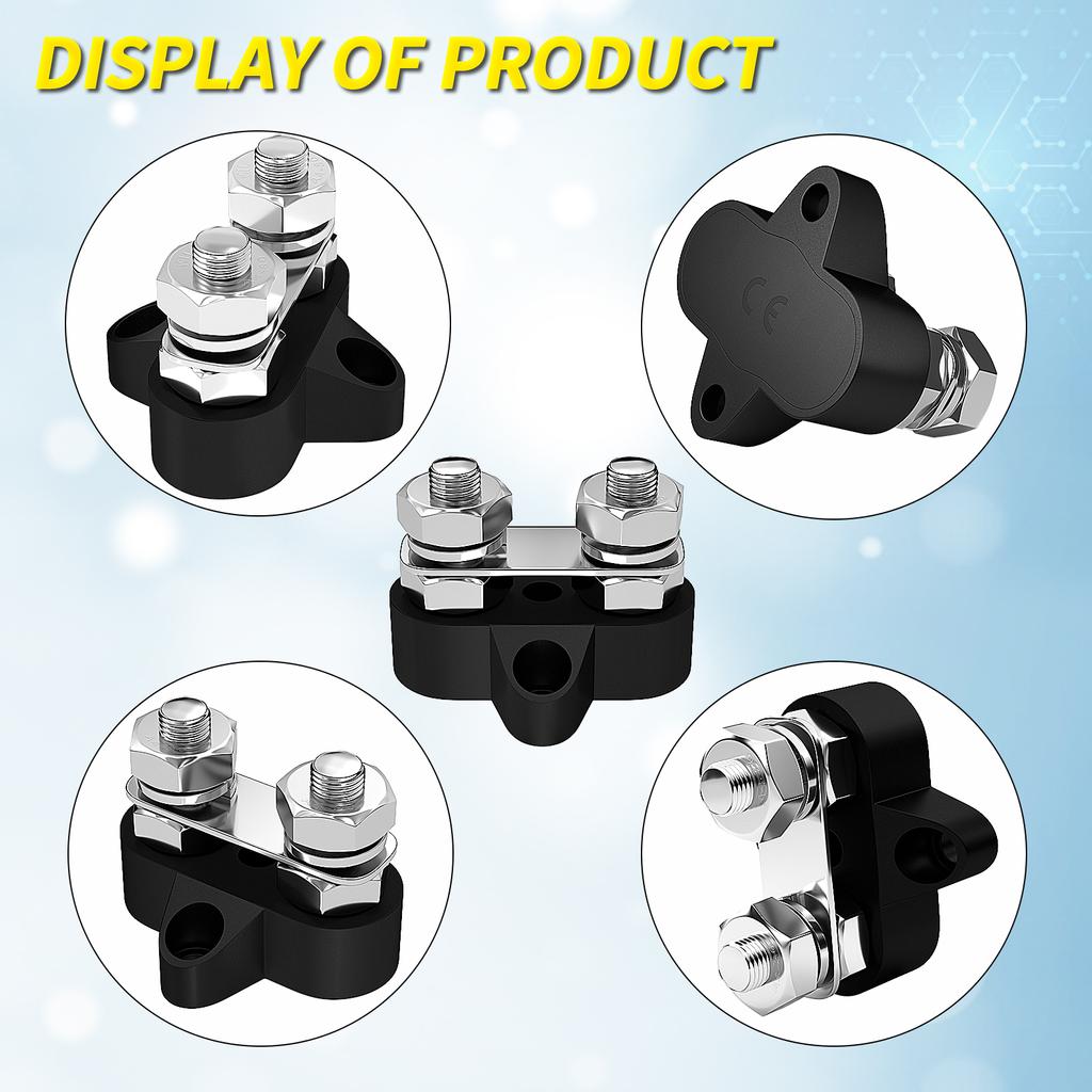 DaierTek 5/16" Terminal Block Studs M8 48V Junction Block Bus Bar Insulated Dual Power Distribution Stud Positive Negative RV