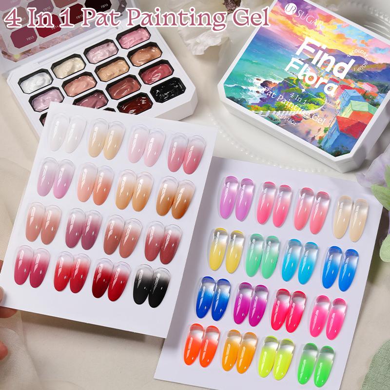 UR SUGAR 4 en 1 16 Couleurs Gel Pat Peinture Pour Dégradé Tamponnage Dessin Motif Palette de Gel Pat Pat Painting UV/LED