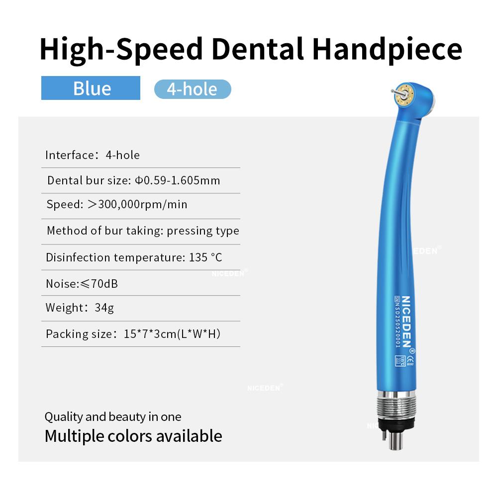 Niceden High-Speed Handpiece LED Push Button Standard Head 2/4 Holes Three Water Spray Air Oral Therapy Equipments Accessories 5 LED 5 Water Holes