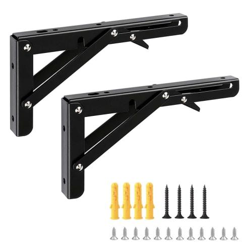 

Folding L-Shaped Shelf Brackets, 50kg Load Capacity, Set of 2, 20cm (Black)