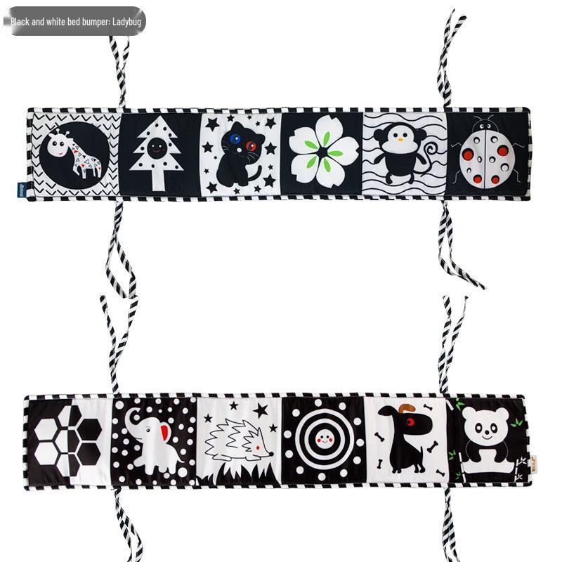 Schwarz-Weiß Babybett-Nestchen Stoffbuch: Cartoon Tierdesign, Beißring, Anti-Kick, Hängendes Säuglingszubehör