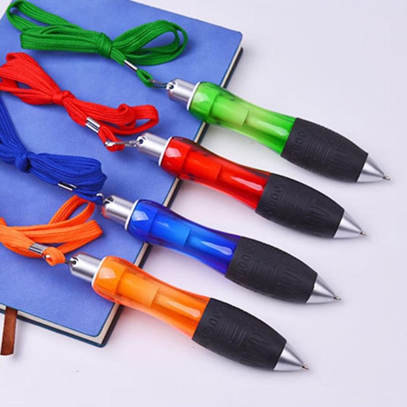5Pcs Squeezable Round Pens Ballpoint Pen with Ropes Red Blue Black Green Orange