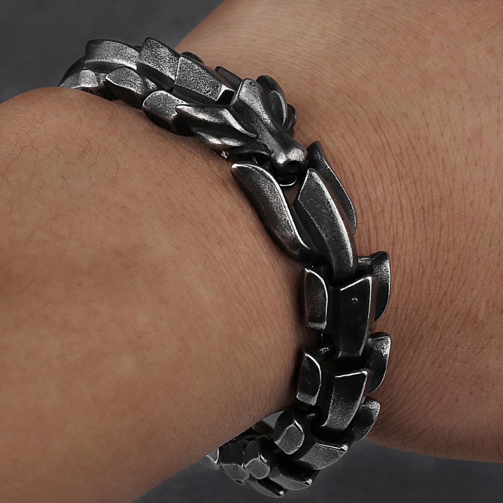Bracciale Vichingo Vintage Acciaio Inossidabile Uomo Biker Drago Nordico Amuleto di Odino Ouroboros Gioielli Regalo per Lui