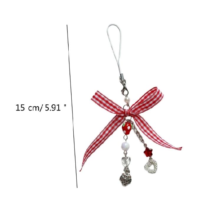 Elegantes Erdbeer-Anhänger-Handy-Hängeornament Einzigartiger Schleifen-Schlüsselanhänger-Charm