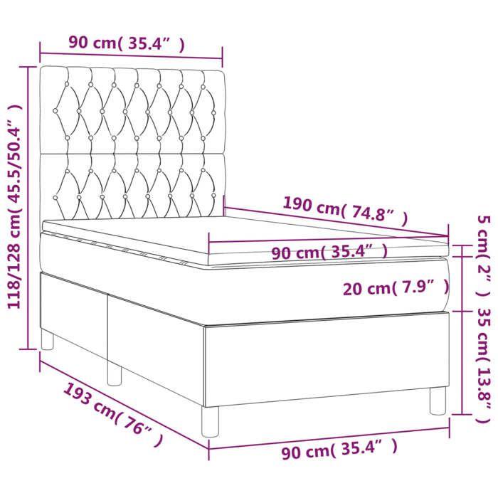VidaXL Slat Bed Base with Mattress and LED, Upholstered Bed, Single Bed, Adult Bed for Interior Bedroom, 3135641