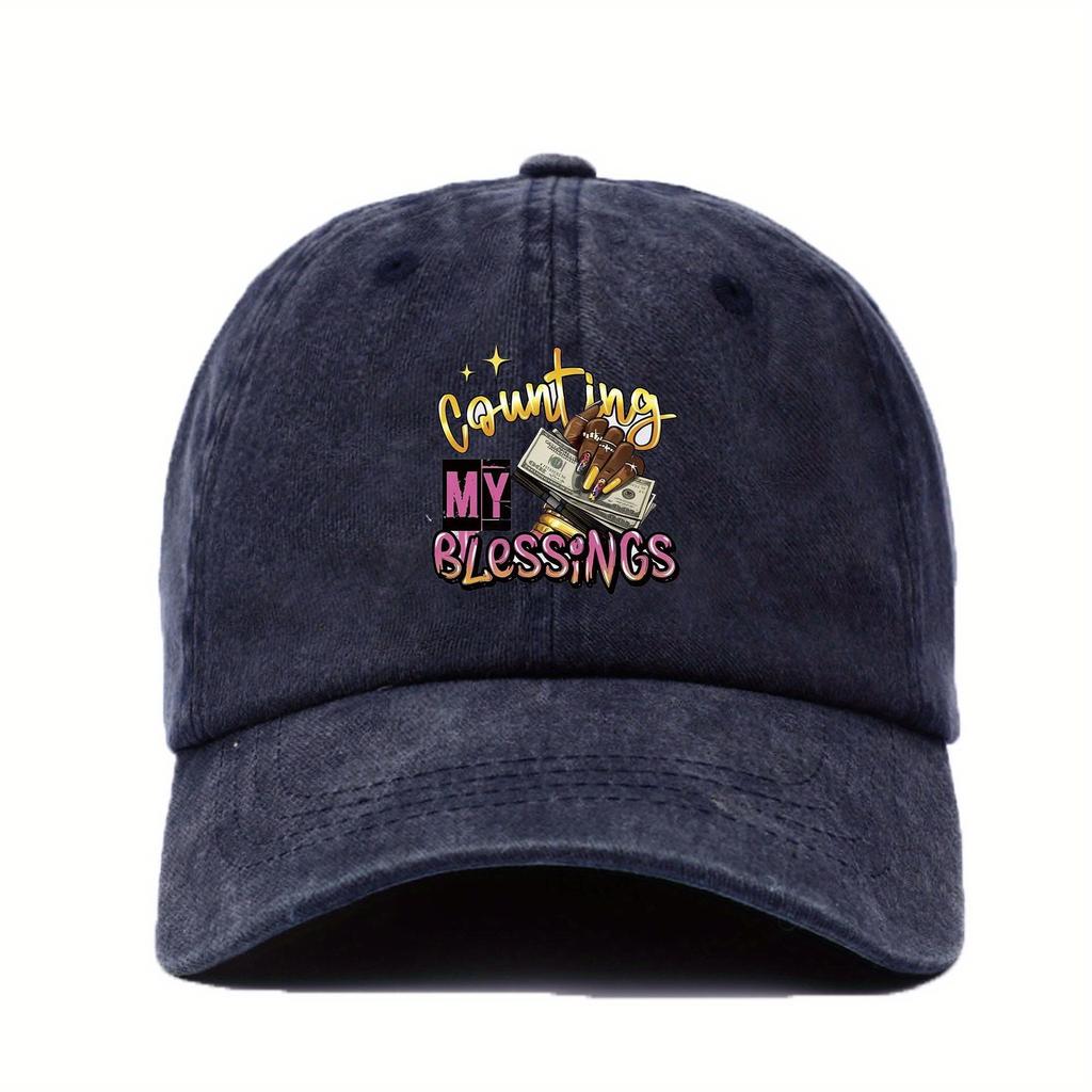 Counting My Blessings Money Graphic Baseball Cap Cotton Washed Adjustable Casual Unisex Hat