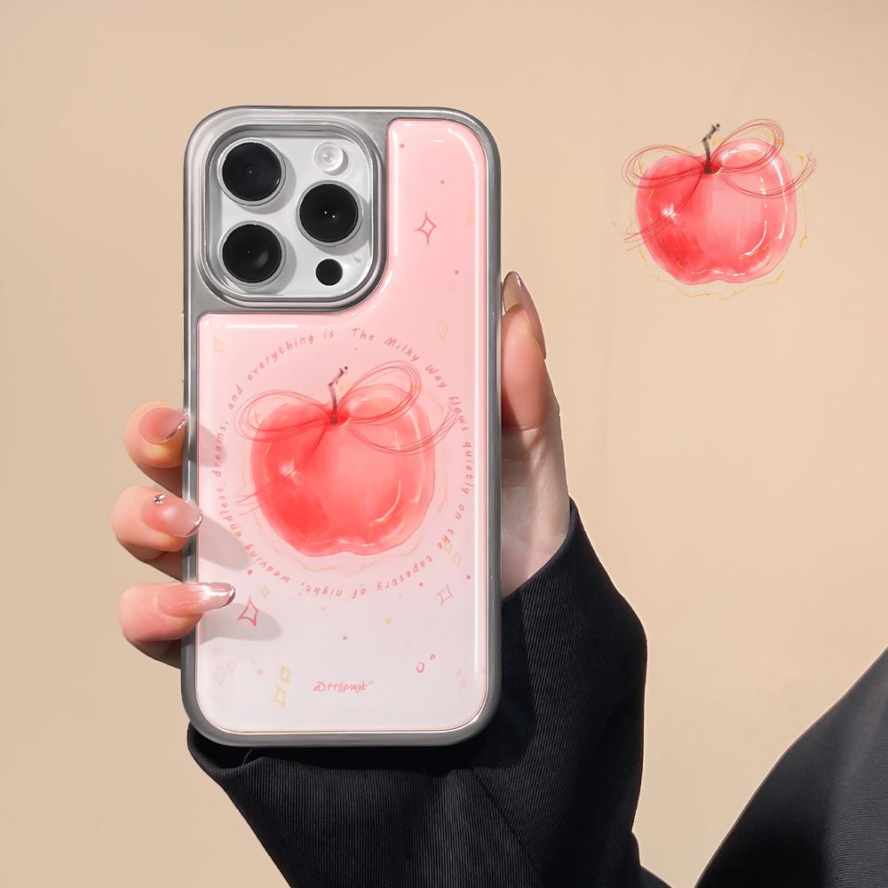 Applicable to iphone16promax mobile phone case, Japanese and Korean style apple pear small fresh electroplating water condensation 13 apple 15