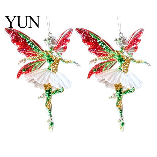 Cute Hanging Accessories 2Pcs Glitter Ballet Girl Keychain, 2D Acrylic Pendant for Bag Backpack, Sparkling Fence Branch Decorations Dancer Car