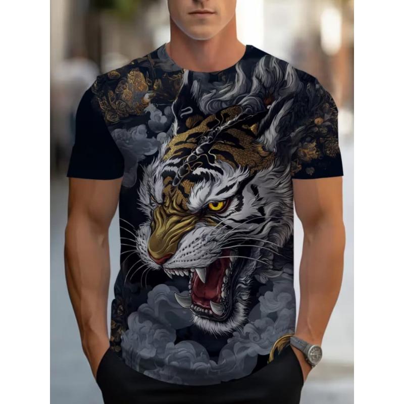 2026 T-Shirt for Men Harajuku Tiger Print Fashion Summer Short Sleeve