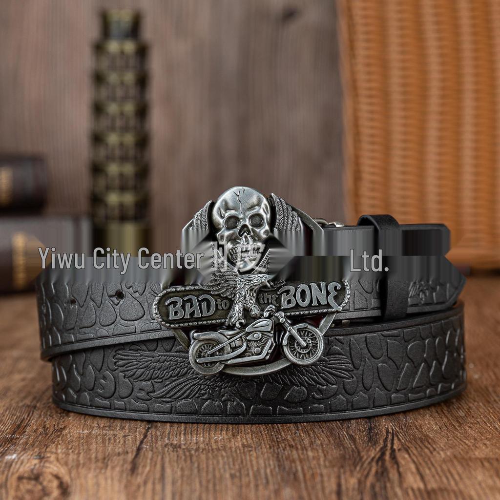 Unisex PU Leather Belt with Eagle Pattern Large Buckle