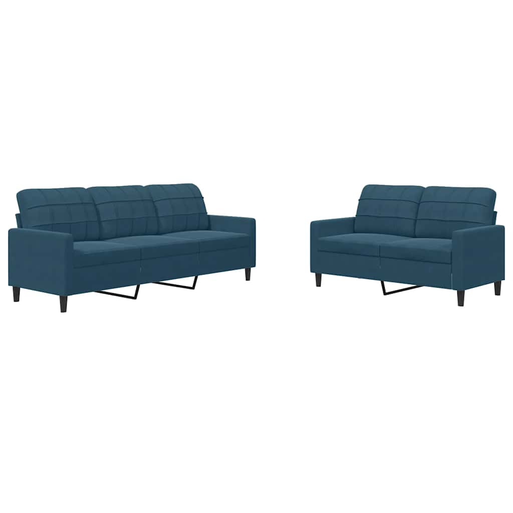2 Piece Sofa Set with Cushions Blue Velvet