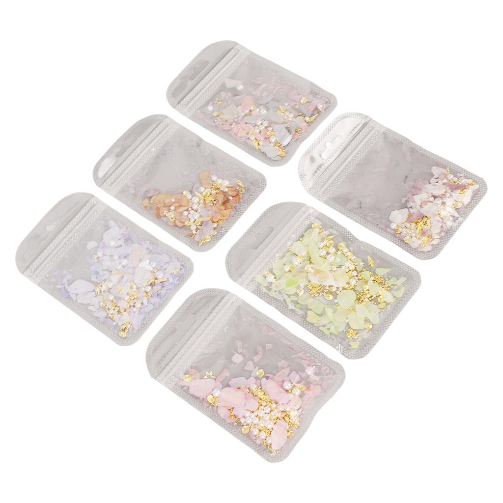 6 Stück Nail Art Dekorationsset Bunter Glitzer Muschelfragmente Nail Art Dekorationsset für Maniküre