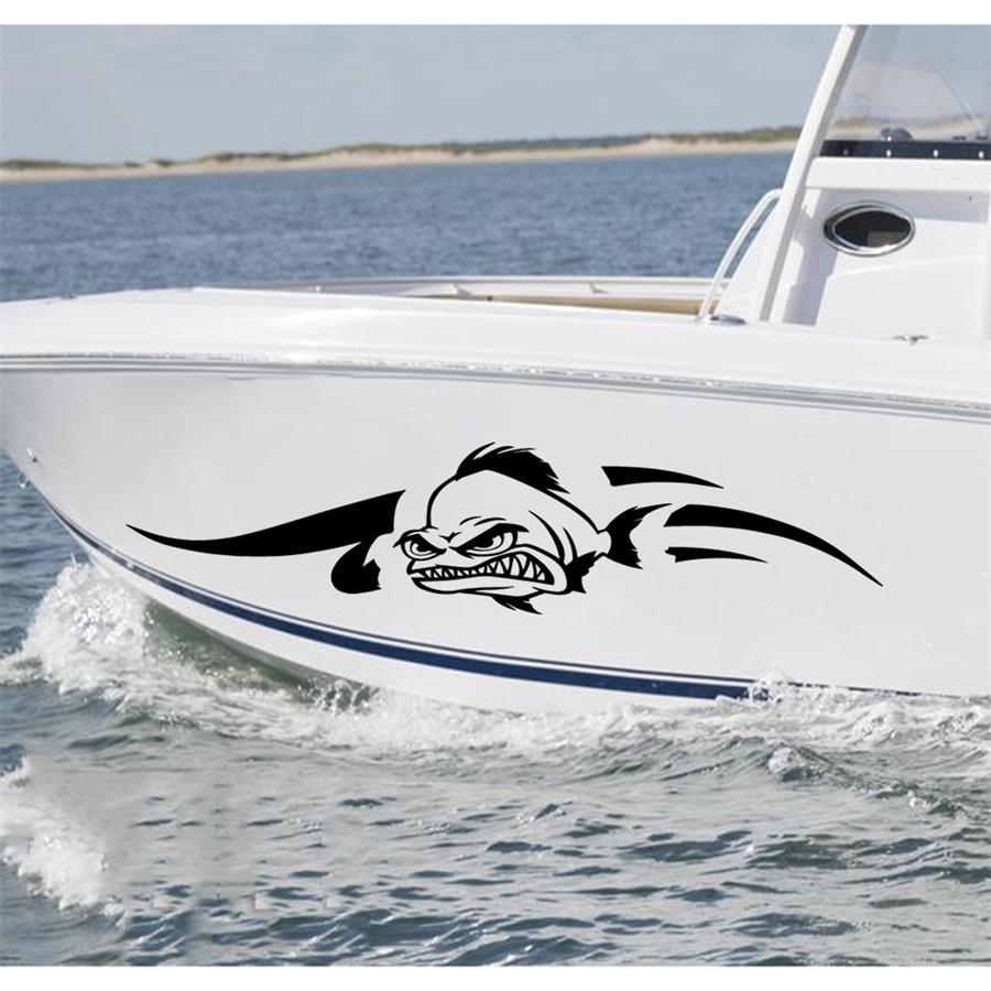 28cm*123cm Boat Marine Body Fish Pattern Graphics Decal Sticker Waterproof Black