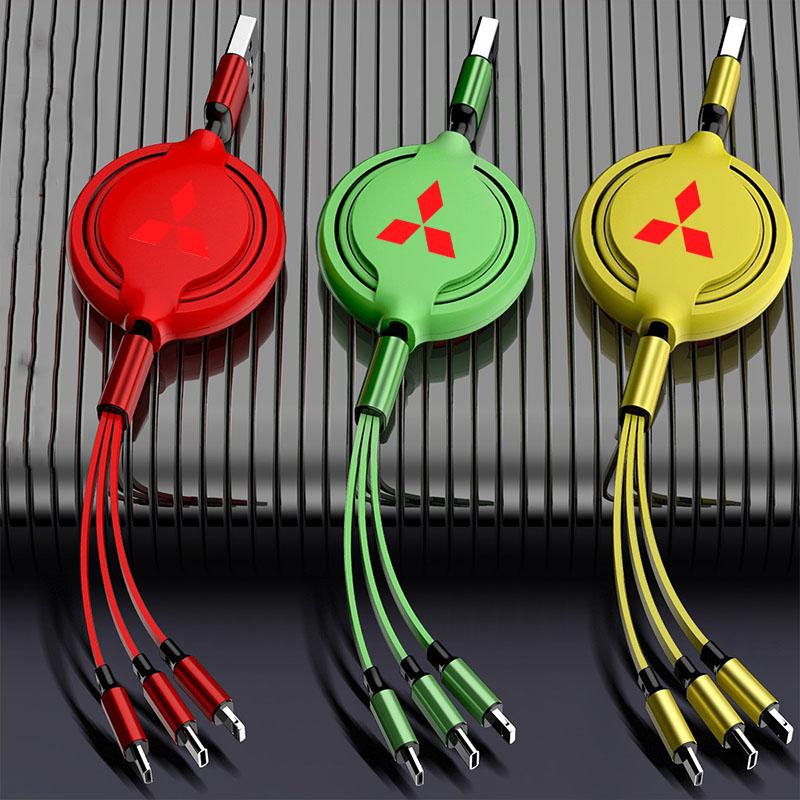 uldf10 Car Charger Head 3 In 1 Charging Data Cable USB Type-C Auto Accessorie For Mitsubishi Eclipse Lancer Outlander ASX Colt I200 Ex