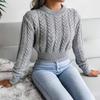 Autumn and Winter Crew Neck Pullover Women Short Sweater Slim Fit Fashion Twist Bottoming Knitted Top Solid Color Long Sleeve Casual Simple Clothing