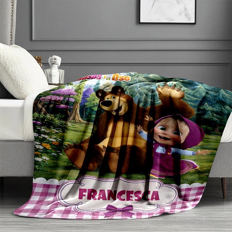 Masha and The Bear Print Blanket - Soft & Comfortable, for Bedroom, Travel, Sofa, Home Decoration - Birthday Christmas Gift for Friend