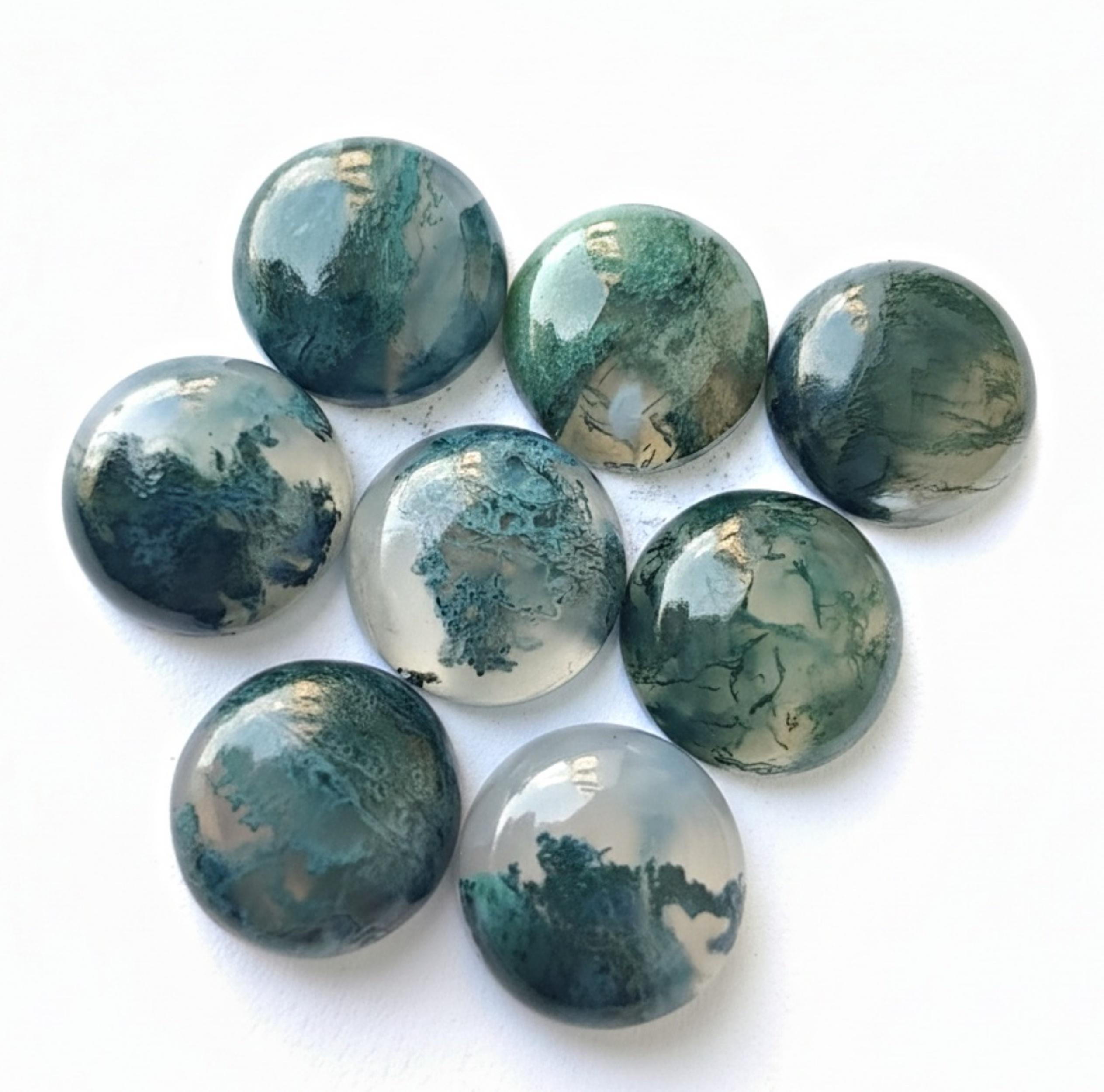 

Green Moss Agate Gemstones: Round Flat Back Cabochons AAA+ Quality 6mm зелёный