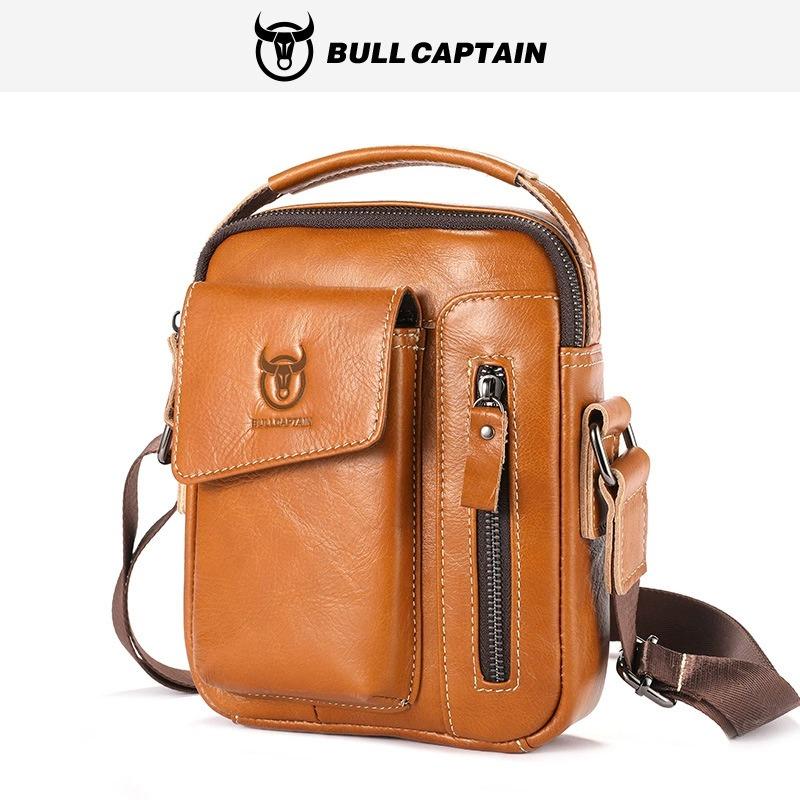 BULLCAPTAIN Genuine Leather Men's Crossbody Shoulder Bag Vintage Cowhide Messenger Bag for Male Small Casual Handbag