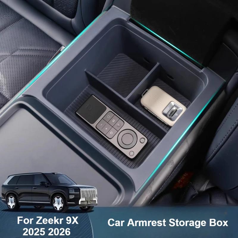 For Zeekr 9X 2025 2026 Car Armrest Storage Box Silicone Waterproof Center Console Organizer Interior Tidying Accessories