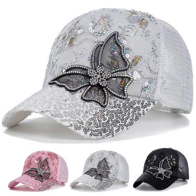 Unisex Butterfly Lace Glitter Baseball Net Caps Spring and Summer Outdoor Adjustable Casual Hats Sunscreen Hat