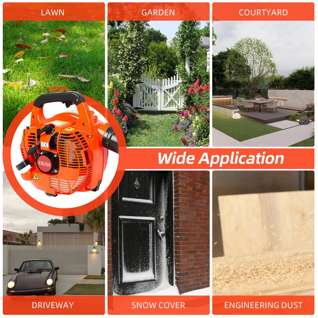 750W Gas Powered Leaf Blower 2Stroke Engine 25.4CC 275.45CFM Air Volume 0.65L Oil Tank Handheld Blower Powerful Wind Snow Blower