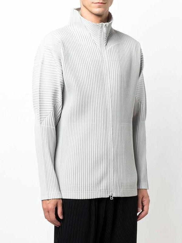 Japan Miyake Style Pleated JL140 High Neck Loose Casual Zipper Long Sleeve Jacket