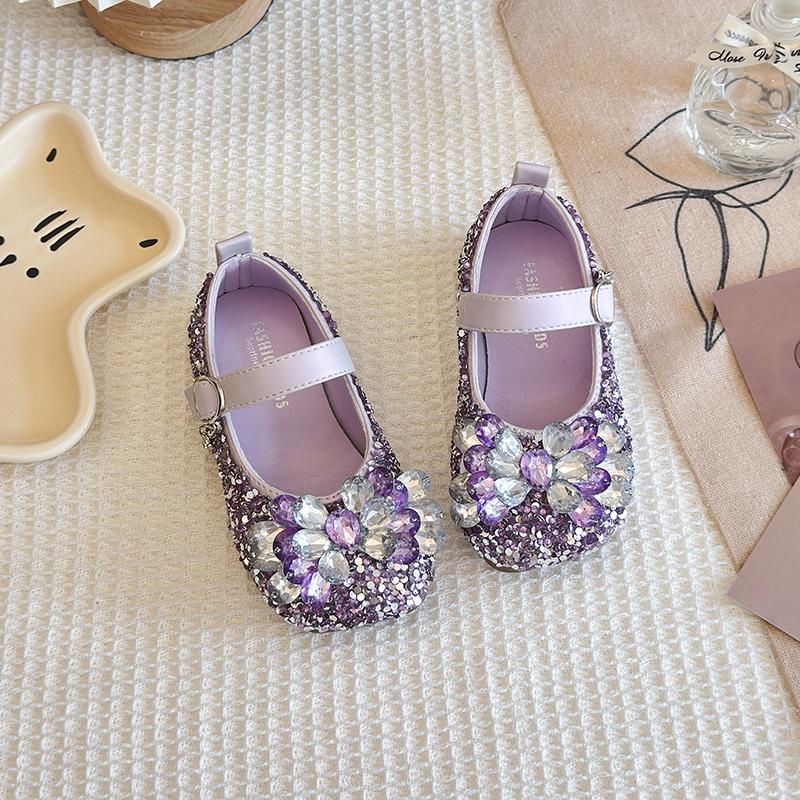 

Purple Crystal Shoes Kids Girls Bling Blue Rhinestone Mary Janes Baby Child Silver Sequins Ballet Flat Princess 23