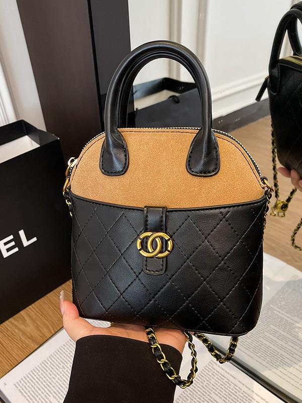 European & American 2025 Retro Suede Color Block Chain Shoulder & Crossbody Handbag