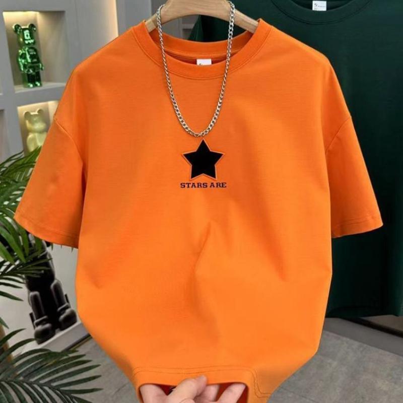 

Буква Круглый вырез Короткий рукав Летняя Модная Универсальная Футболка со Звездным Узором XXXL оранжевый