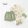 Summer boys cartoon short-sleeved two-piece set, baby and toddler full-printed little dinosaur set, free strap doll.